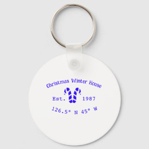 Winter Christmas house blue candy canes est. Year Key Ring
