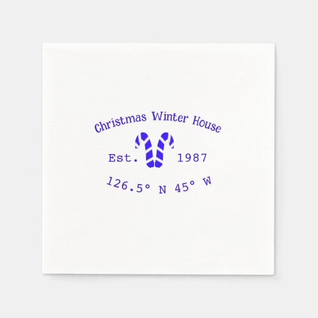 Winter Christmas house blue candy canes est. Year  Napkin (Front)
