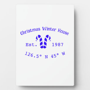 Winter Christmas house blue candy canes est. Year Plaque