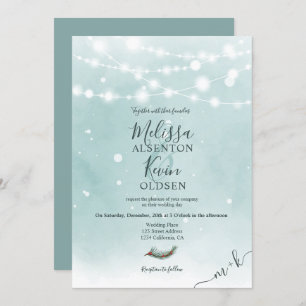 Winter Christmas ice blue string lights wedding Invitation