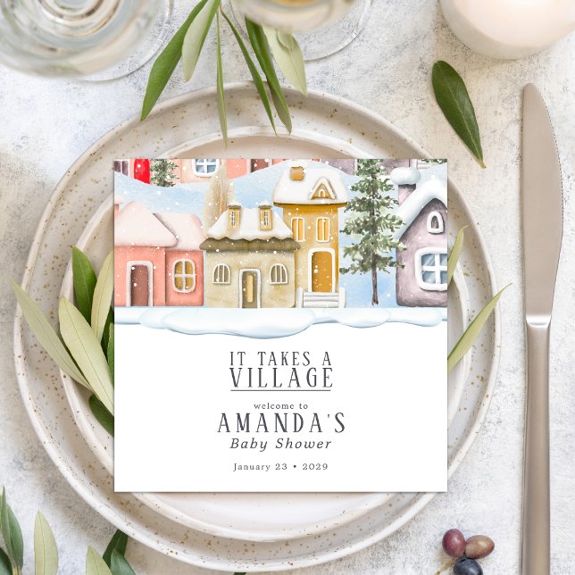 Winter Christmas It takes a Village Baby Shower  Napkin (Creator Uploaded)