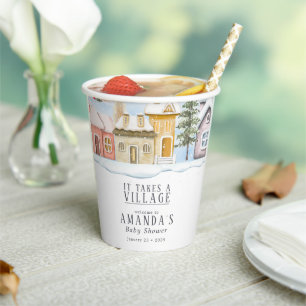 Winter Christmas It takes a Village Baby Shower Paper Cups