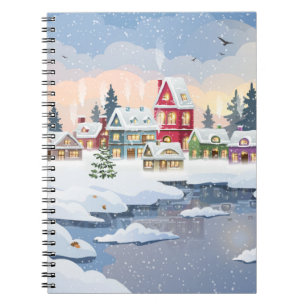 Winter Christmas landscape with snow-covered house Notebook