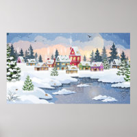 Winter Christmas landscape with snow-covered house