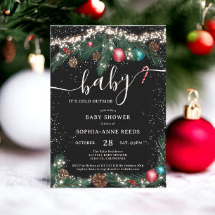 Winter Christmas lights snowy pine baby shower Invitation