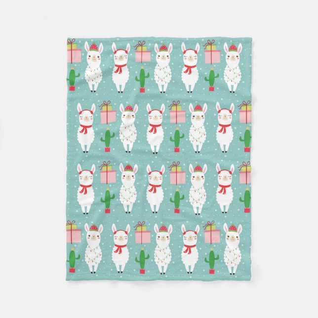 Winter Christmas Llamas | Holidays Fleece Blanket (Front)