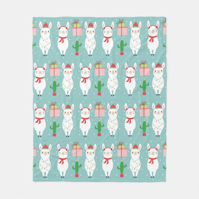 Winter Christmas Llamas | Holidays Fleece Blanket (Front)