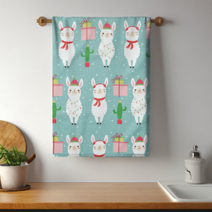Winter Christmas Llamas   Holidays Tea Towel