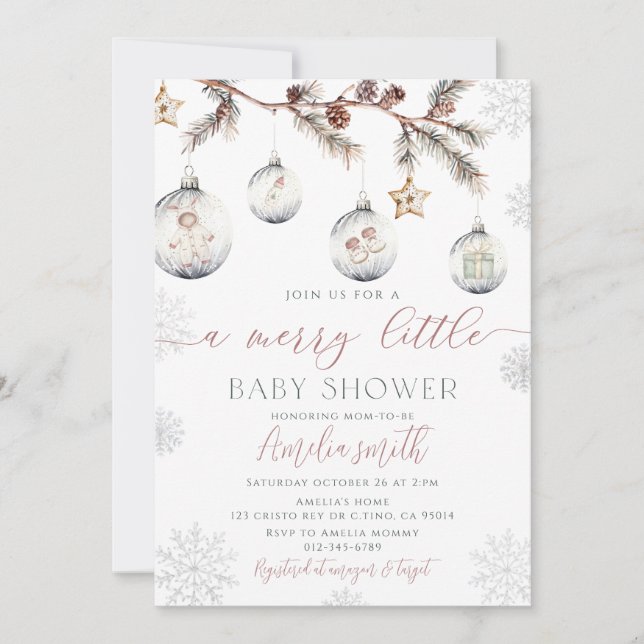 Winter Christmas Merry Little Baby Shower Invitation (Front)