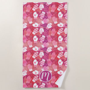 Winter Christmas Mittens Pattern in Pink Beach Towel