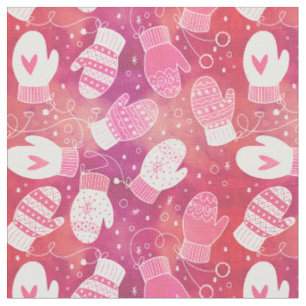 Winter Christmas Mittens Pattern in Pink Fabric