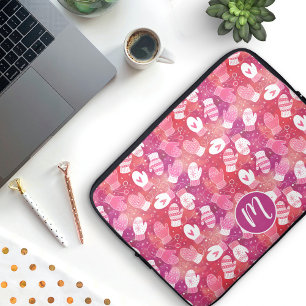 Winter Christmas Mittens Pattern in Pink Laptop Sleeve