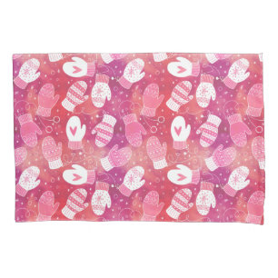 Winter Christmas Mittens Pattern in Pink Pillowcase