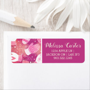Winter Christmas Mittens Pattern in Pink Return Address Label