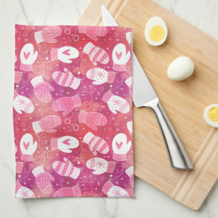 Winter Christmas Mittens Pattern in Pink Tea Towel