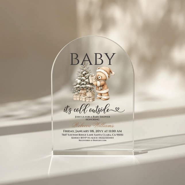Winter Christmas Neutral Teddy Bear Baby Shower Acrylic Invitations (Creator Uploaded)
