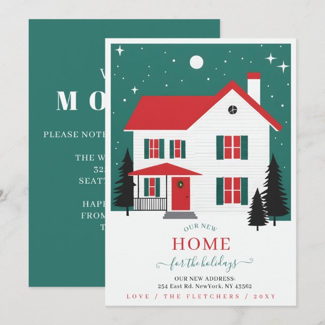 Winter Christmas New Home for Holidays Moving Holiday Card (Front/Back)