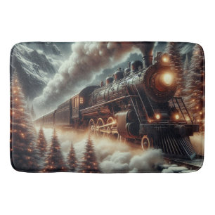 Winter/Christmas night train Bath Mat
