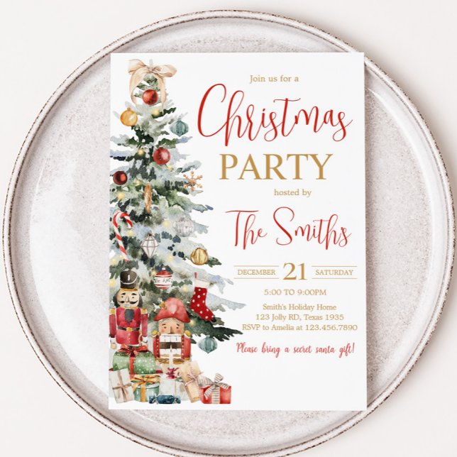Winter Christmas Nutcracker Tree Christmas Party Invitation (Christmas Tree Nutcracker Christmas Party Invitation)