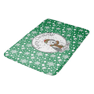 Winter Christmas Old English Sheepdog Grey 1 Cute Bath Mat
