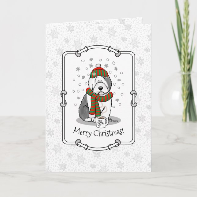 Winter Christmas Old English Sheepdog Grey 1 Cute Card (Front)