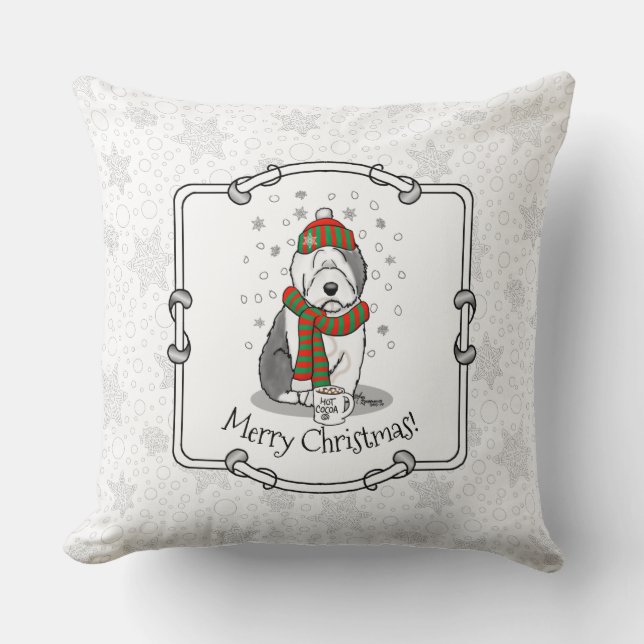 Winter Christmas Old English Sheepdog Grey 1 Cute Cushion (Front)