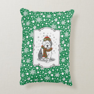 Winter Christmas Old English Sheepdog Grey 1 Cute Decorative Cushion
