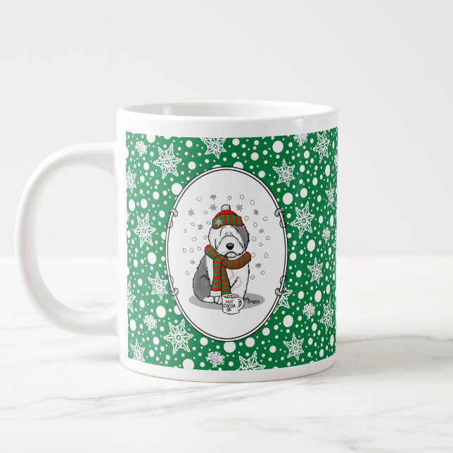 Winter Christmas Old English Sheepdog Grey 1 Cute Large Coffee Mug (Left)