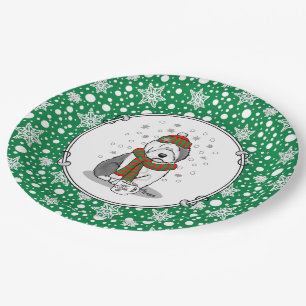 Winter Christmas Old English Sheepdog Grey 1 Cute Paper Plate