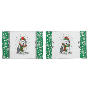 Winter Christmas Old English Sheepdog Grey 1 Cute Pillowcase