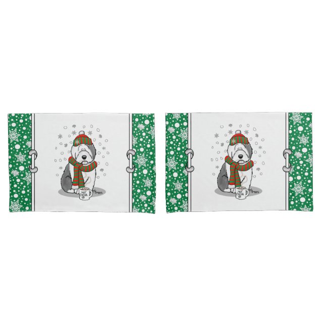 Winter Christmas Old English Sheepdog Grey 1 Cute Pillowcase (Front-Set)
