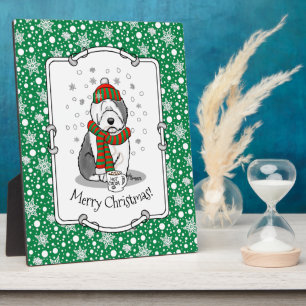 Winter Christmas Old English Sheepdog Grey 1 Cute Plaque