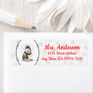 Winter Christmas Old English Sheepdog Grey 1 Cute Return Address Label