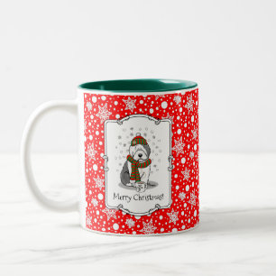 Winter Christmas Old English Sheepdog Grey 1 Cute Two-Tone Coffee Mug