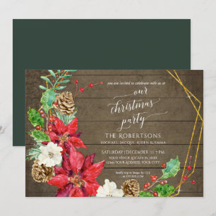 Winter Christmas Party Crescent Floral Wreath Wood Invitation