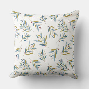 Winter Christmas Pattern from Blue Gold Branches Cushion
