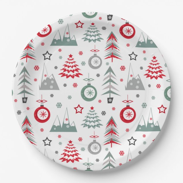 Winter Christmas pattern.  Paper Plates (Front)