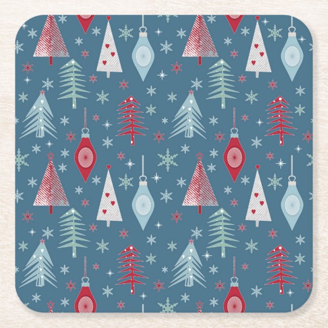 Winter Christmas pattern. Square Paper Coaster (Front)