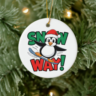 Winter Christmas Penguin Adventure in Snowy Wonder Ceramic Ornament