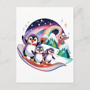 Winter Christmas Penguin Adventure in Snowy Wonder Holiday Postcard