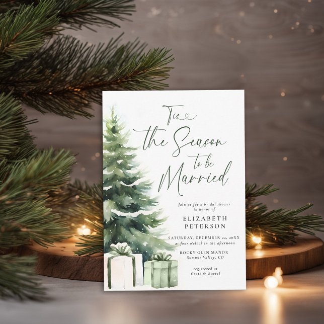 Winter Christmas Pine Tree Rustic Bridal Shower Invitation (christmas bridal shower invitation rustic elegant pine tree presents country cozy cottage chic)