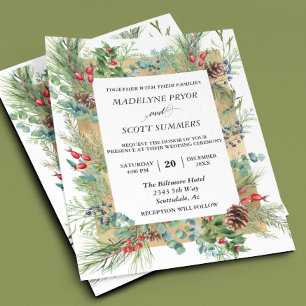 Winter Christmas Pine Watercolor Frame Wedding Flyer