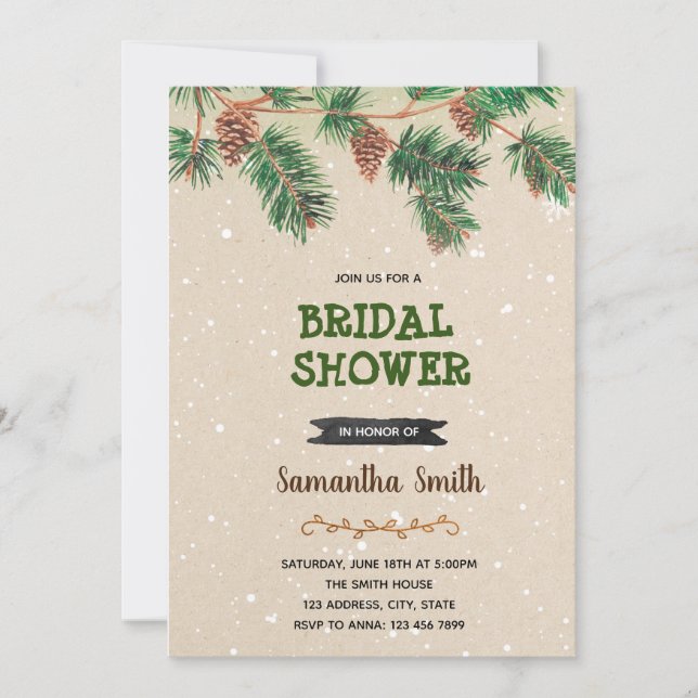 Winter christmas pinecone party invitation (Front)