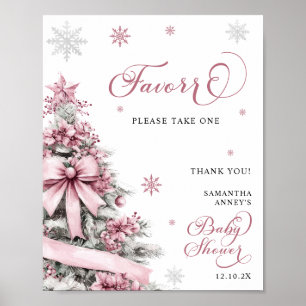 Winter Christmas Pink Baby Shower Favours Sign