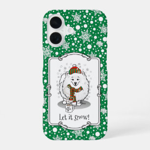 Winter Christmas Pomeranian (white) Dog Cute Snow iPhone 16 Case