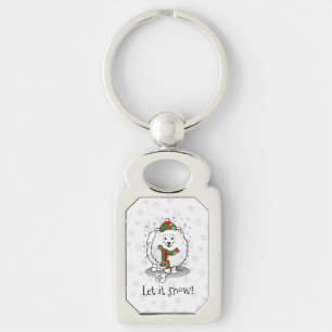 Winter Christmas Pomeranian (white) Dog Cute Snow Key Ring
