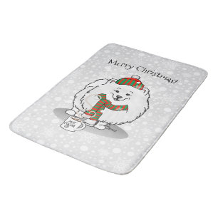 Winter Christmas Pomeranian (white) Dog Scarf Snow Bath Mat
