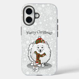 Winter Christmas Pomeranian (white) Dog Scarf Snow iPhone 16 Case