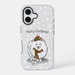 Winter Christmas Pomeranian (white) Dog Scarf Snow iPhone 16 Case