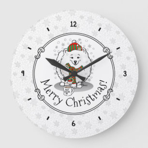 Winter Christmas Pomeranian (white) Dog Scarf Snow Large Clock
